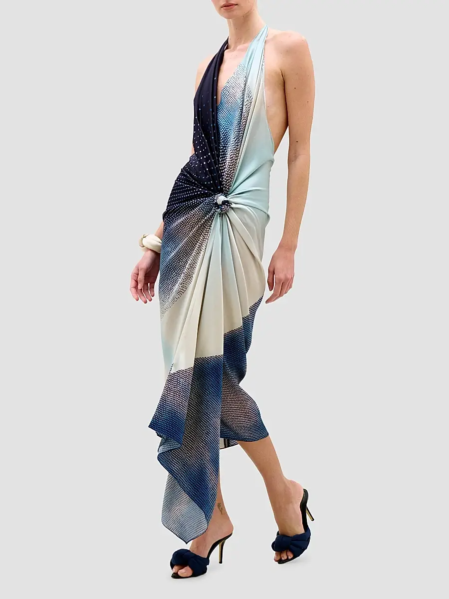 Silvia Tcherassi Women's Abril Printed Silk Halter Midi Dress | Thumbnail 2 Silvia Tcherassi Women's Abril Printed Silk Halter Midi Dress | Thumbnail 2