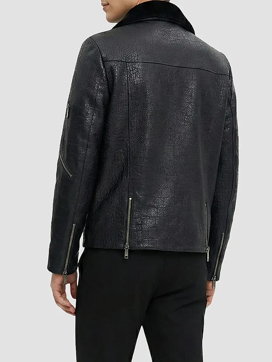 Gorski Men's Nappa Leather Croco Embossed Biker Jacket with Detachable Shearling Lamb Collar | Thumbnail 5 Gorski Men's Nappa Leather Croco Embossed Biker Jacket with Detachable Shearling Lamb Collar | Thumbnail 5