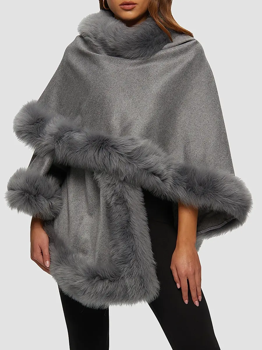 Gorski Women's Select Cashmere Capelet with Merinillo Shearling Lamb Trim | Thumbnail 3 Gorski Women's Select Cashmere Capelet with Merinillo Shearling Lamb Trim | Thumbnail 3