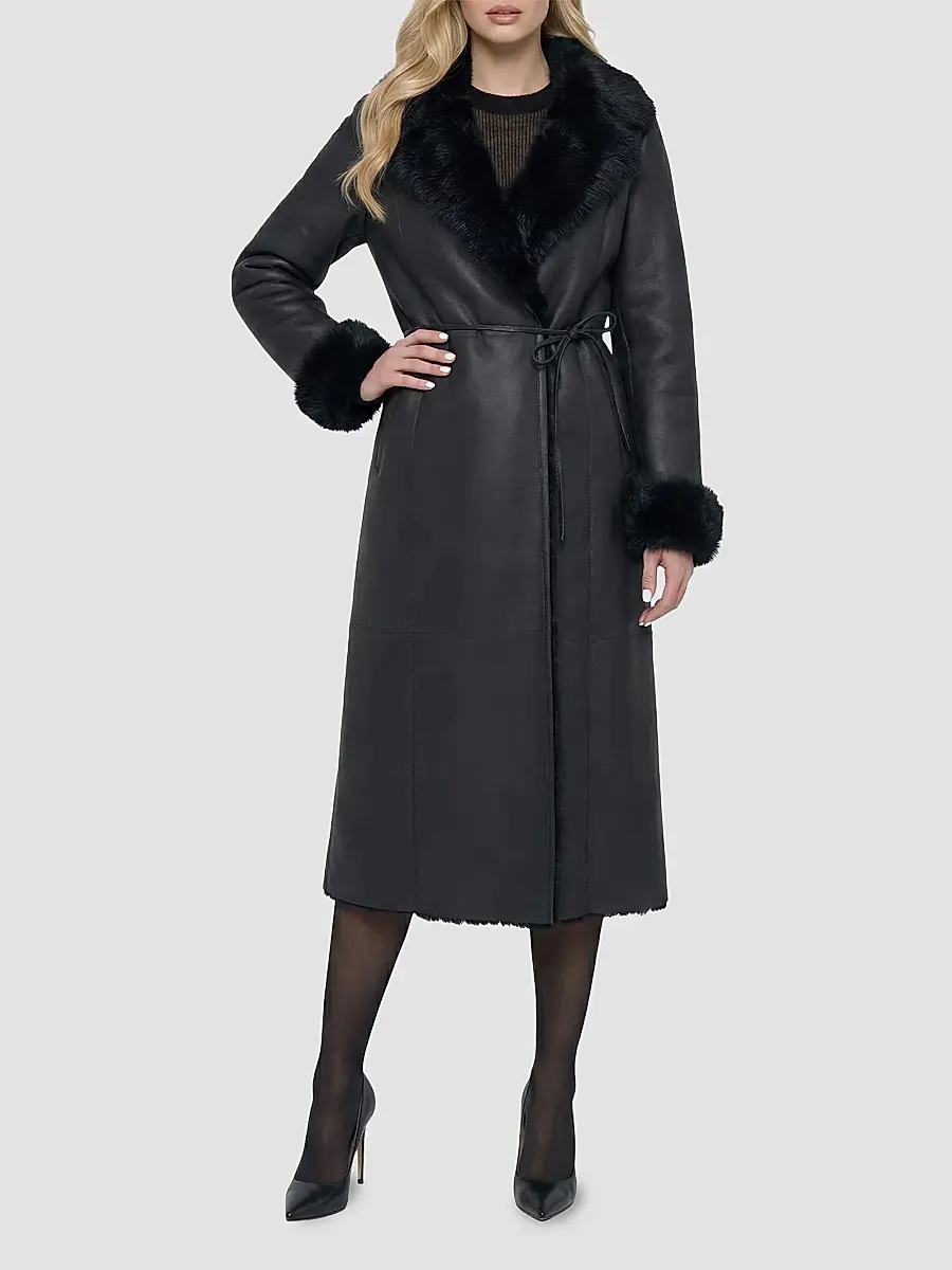 Gorski Women's Merino Shearling Lamb Nappa Out Coat with Shearling Lamb Collar | Thumbnail 2 Gorski Women's Merino Shearling Lamb Nappa Out Coat with Shearling Lamb Collar | Thumbnail 2