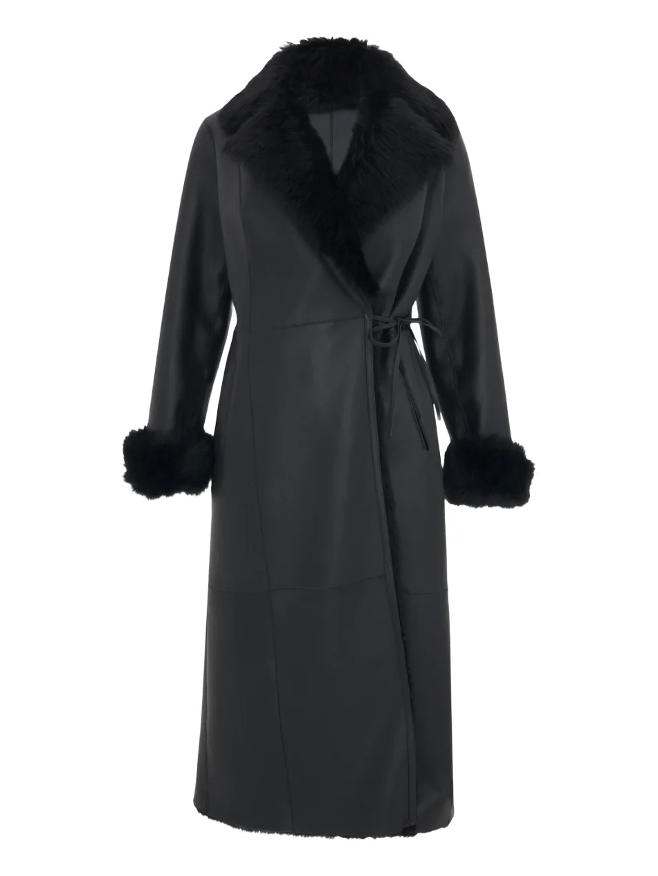 Women's Merino Shearling Lamb Nappa Out Coat with Shearling Lamb Collar Women's Merino Shearling Lamb Nappa Out Coat with Shearling Lamb Collar