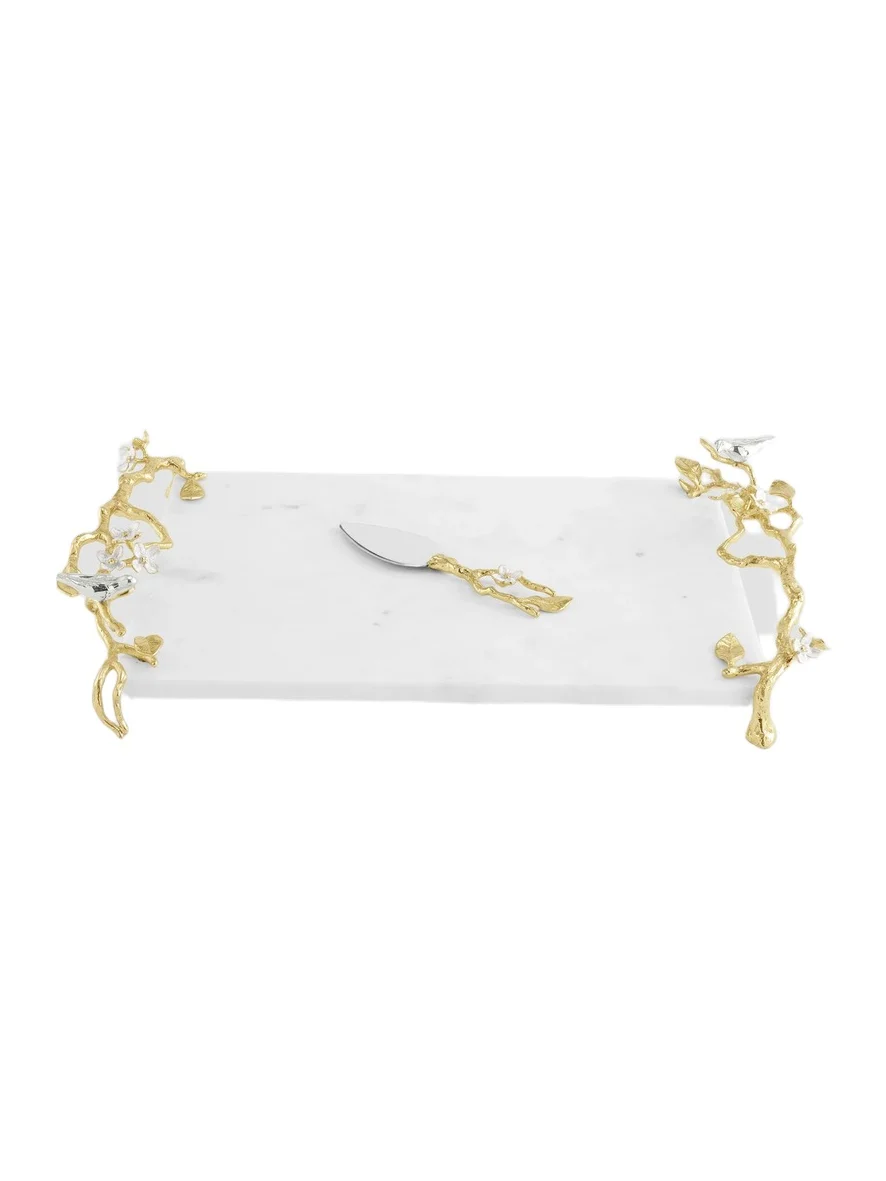 Michael Aram Lovebirds Silver & Gold Cheeseboard & Knife Set