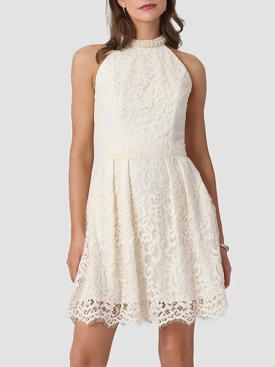 Shoshanna Women's Cooper Lace Embellished-Neck Mini Dress | Thumbnail 2 Shoshanna Women's Cooper Lace Embellished-Neck Mini Dress | Thumbnail 2