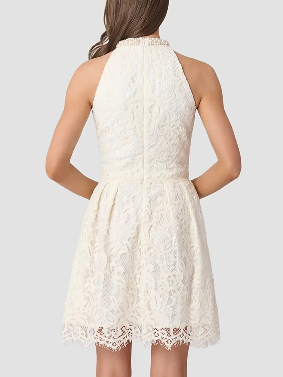 Shoshanna Women's Cooper Lace Embellished-Neck Mini Dress | Thumbnail 3 Shoshanna Women's Cooper Lace Embellished-Neck Mini Dress | Thumbnail 3