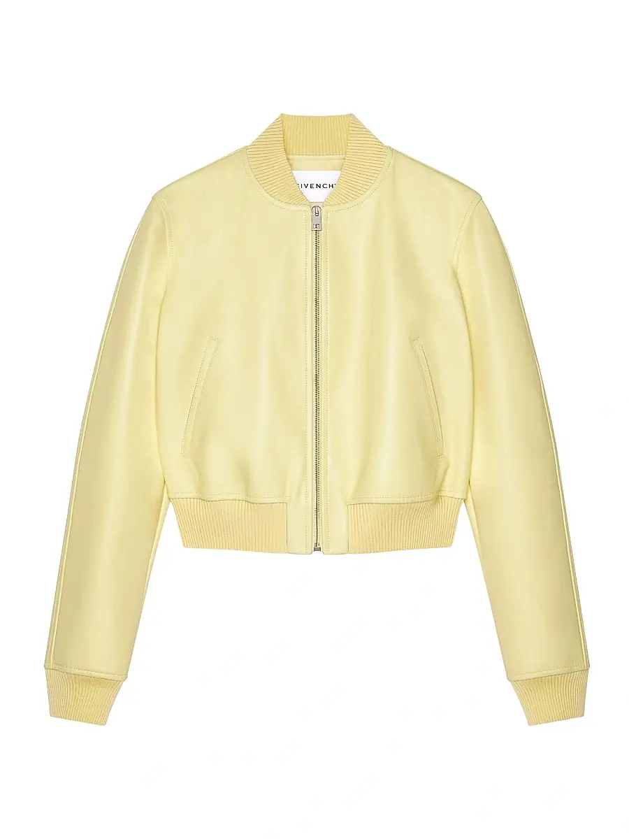 Women's Bomber in Nappa Leather - Pale Yellow Women's Bomber in Nappa Leather - Pale Yellow