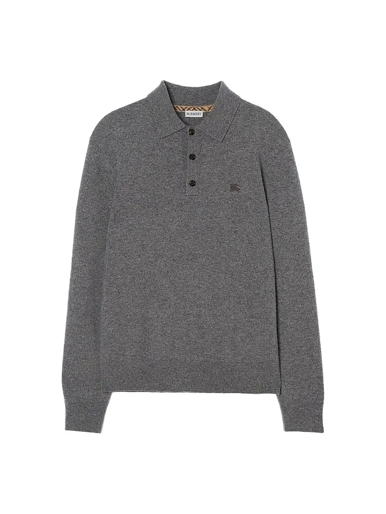 Burberry Men's Carson EKD Cashmere-Blend Polo Shirt - Grey - Size XL | Image 1 Burberry Men's Carson EKD Cashmere-Blend Polo Shirt - Grey - Size XL | Image 1