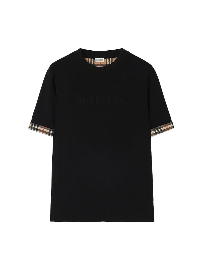 Burberry Men's Ryan Check-Cuff Cotton Crewneck T-Shirt - Black | Image 1 Burberry Men's Ryan Check-Cuff Cotton Crewneck T-Shirt - Black | Image 1