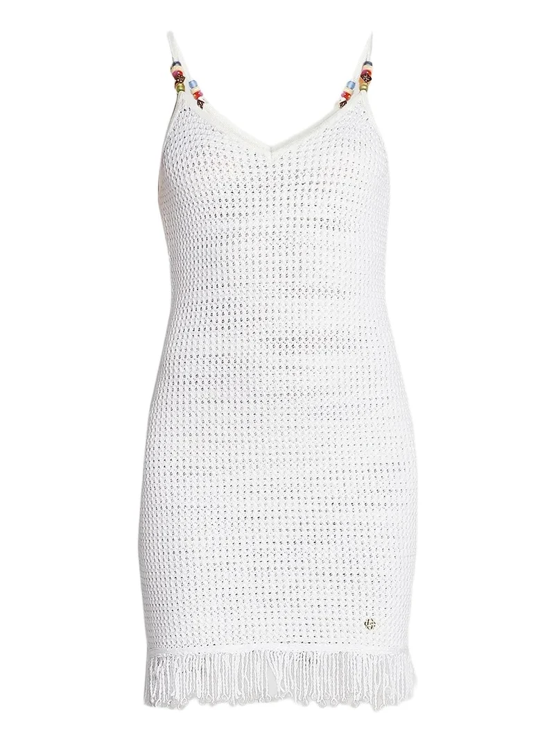 Women's Perforated Cotton-Blend Knit Fringe Minidress