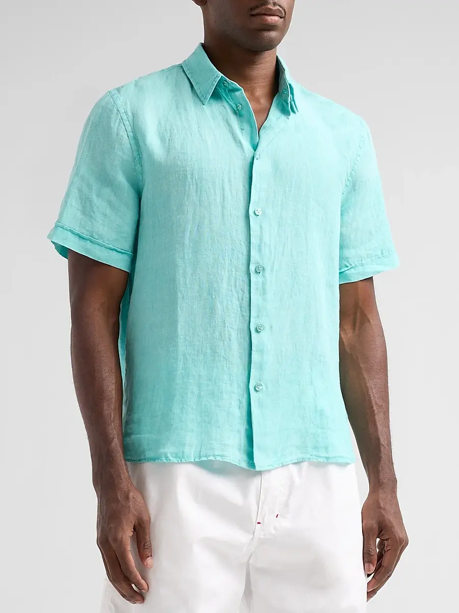 Vilebrequin Men's Mineral-Dye Linen Short-Sleeve Shirt | Thumbnail 4 Vilebrequin Men's Mineral-Dye Linen Short-Sleeve Shirt | Thumbnail 4