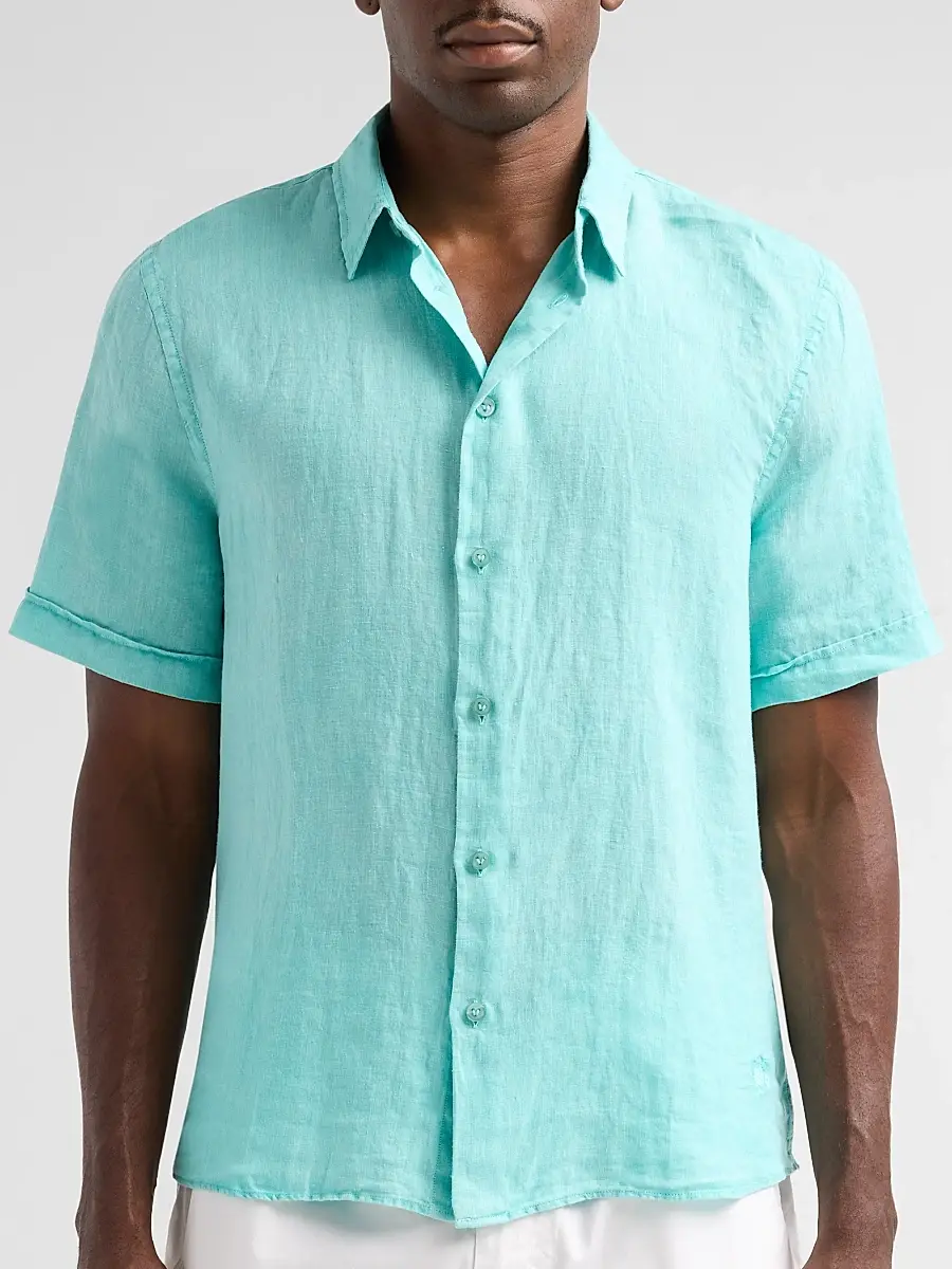 Vilebrequin Men's Mineral-Dye Linen Short-Sleeve Shirt | Thumbnail 5 Vilebrequin Men's Mineral-Dye Linen Short-Sleeve Shirt | Thumbnail 5
