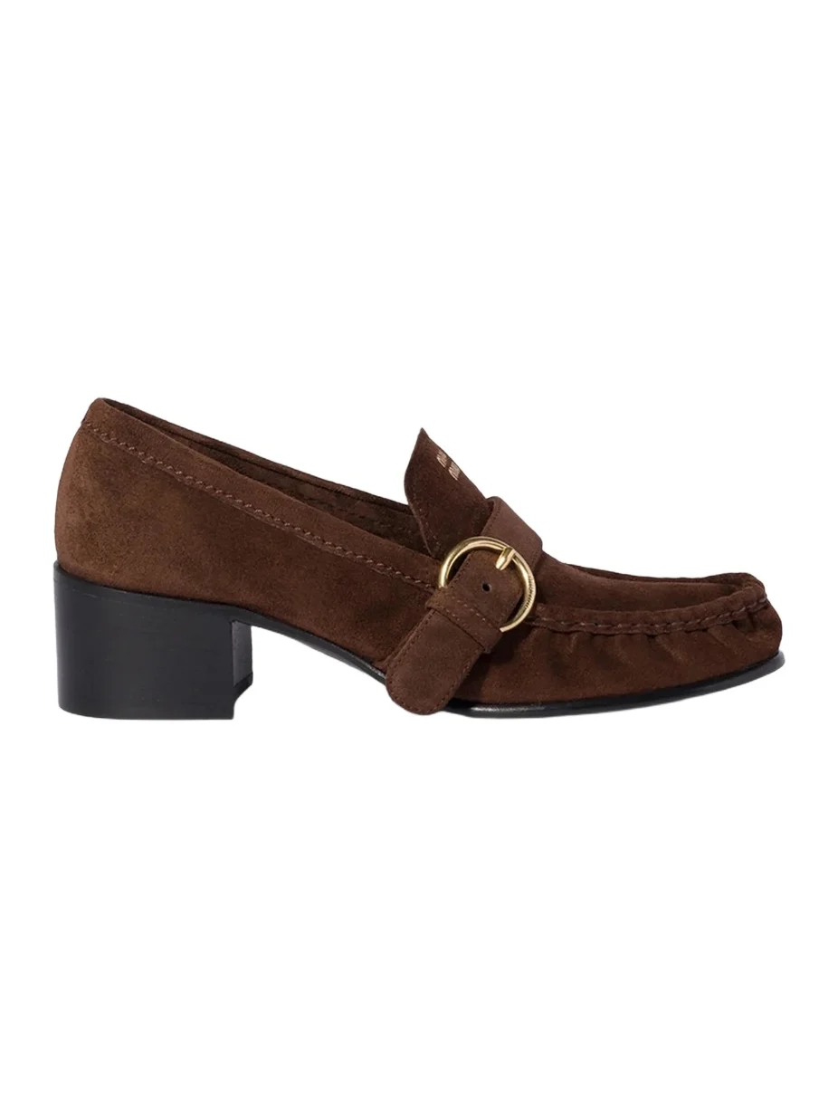Miu Miu Women's Suede Loafers with Buckle - Brown