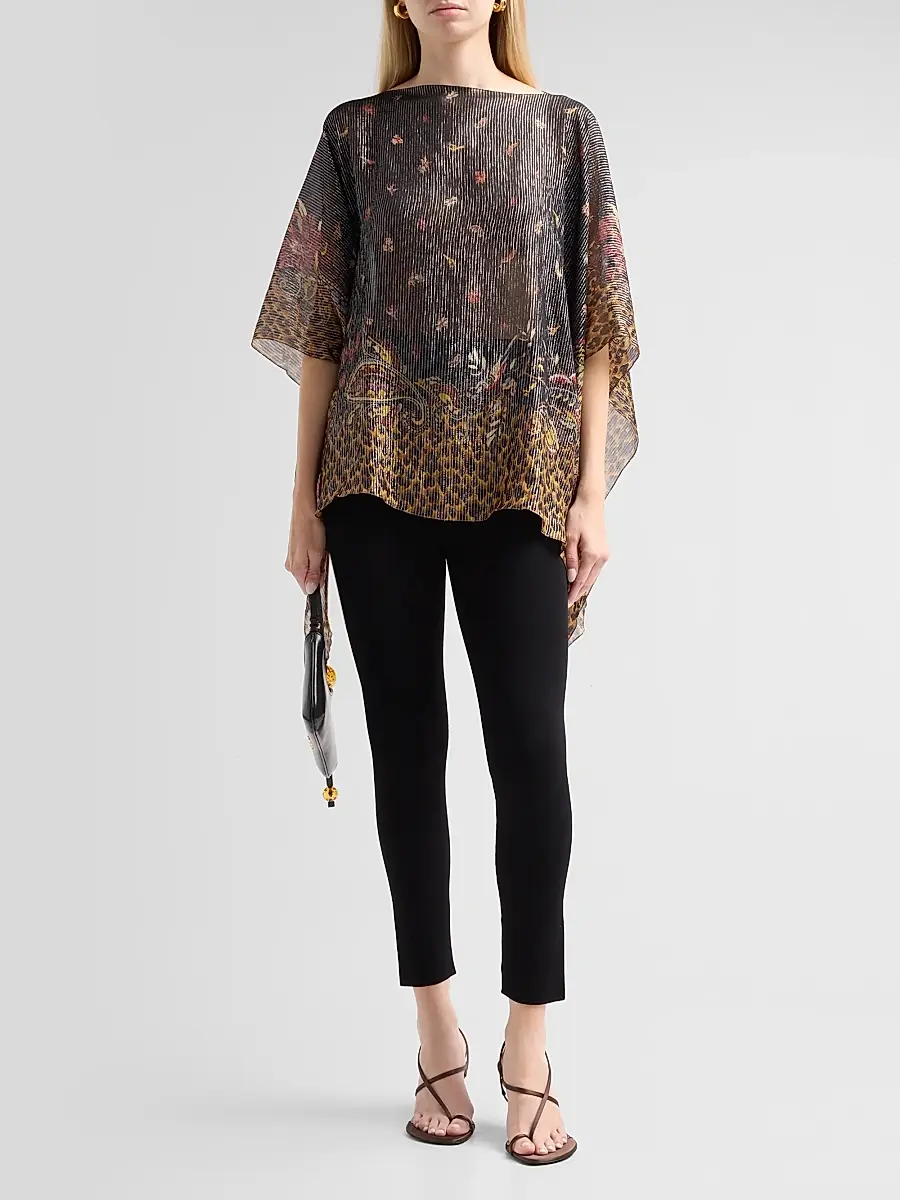Etro Women's Faded Leopard Silk Tasseled Poncho | Thumbnail 2 Etro Women's Faded Leopard Silk Tasseled Poncho | Thumbnail 2