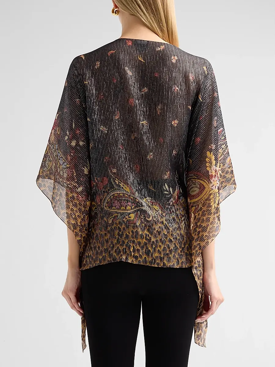 Etro Women's Faded Leopard Silk Tasseled Poncho | Thumbnail 3 Etro Women's Faded Leopard Silk Tasseled Poncho | Thumbnail 3