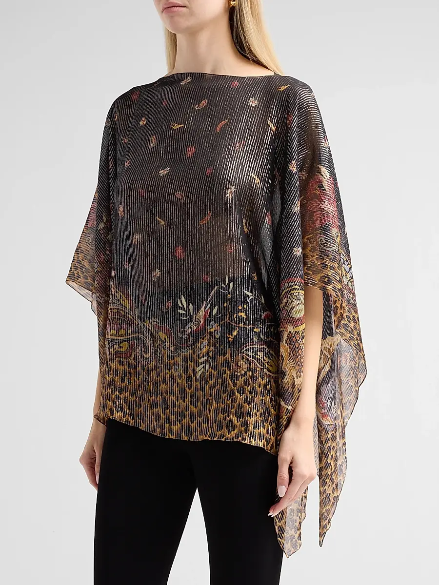 Etro Women's Faded Leopard Silk Tasseled Poncho | Thumbnail 4 Etro Women's Faded Leopard Silk Tasseled Poncho | Thumbnail 4