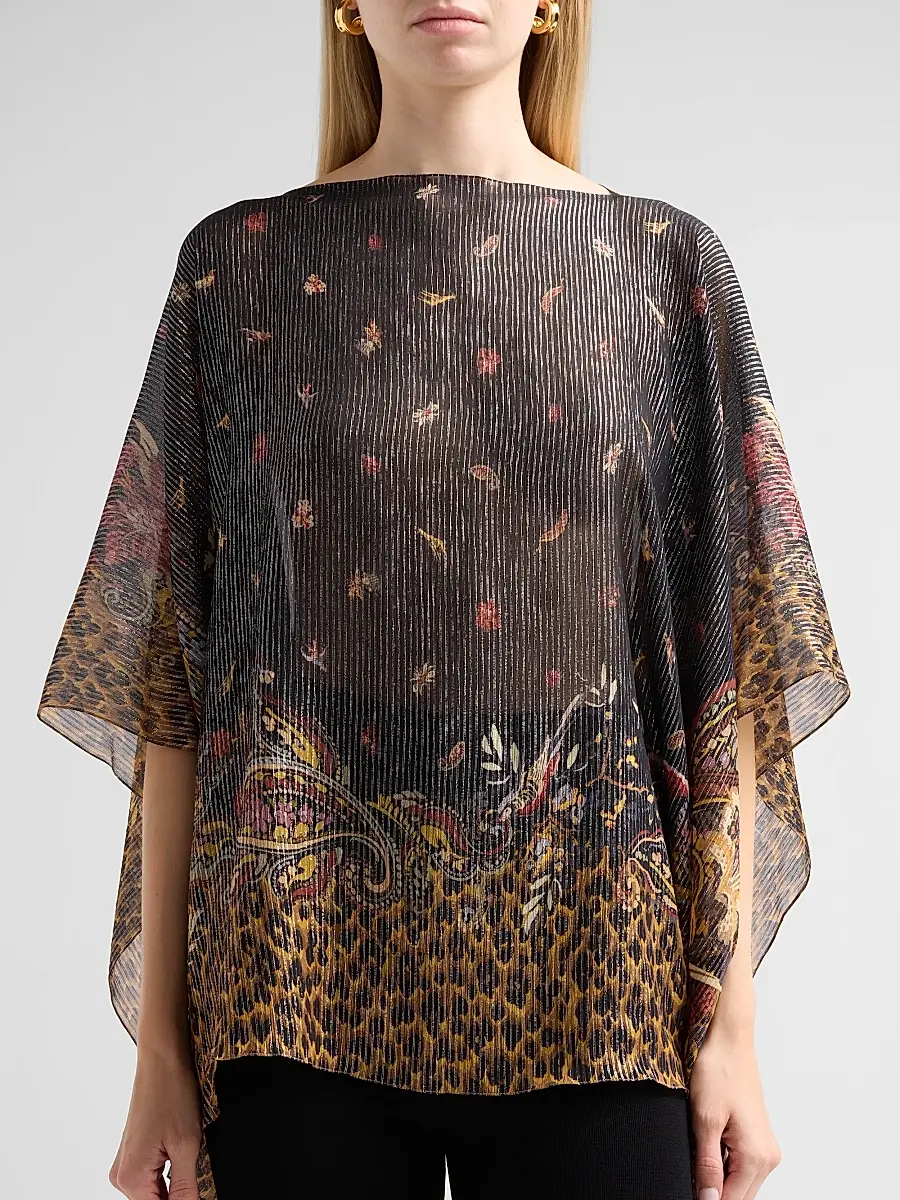 Etro Women's Faded Leopard Silk Tasseled Poncho | Thumbnail 5 Etro Women's Faded Leopard Silk Tasseled Poncho | Thumbnail 5