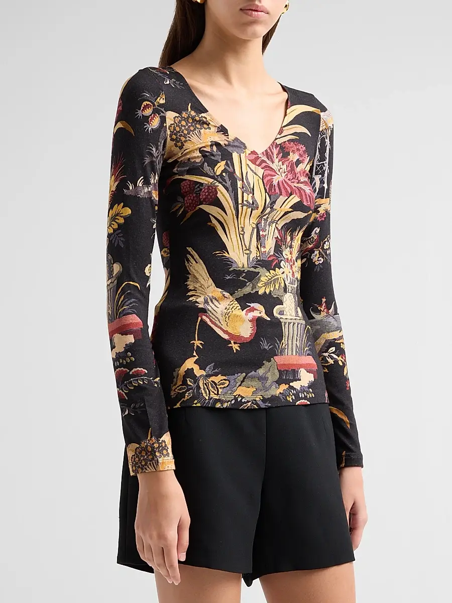 Etro Women's Printed V-Neck Long-Sleeve Top | Thumbnail 4 Etro Women's Printed V-Neck Long-Sleeve Top | Thumbnail 4