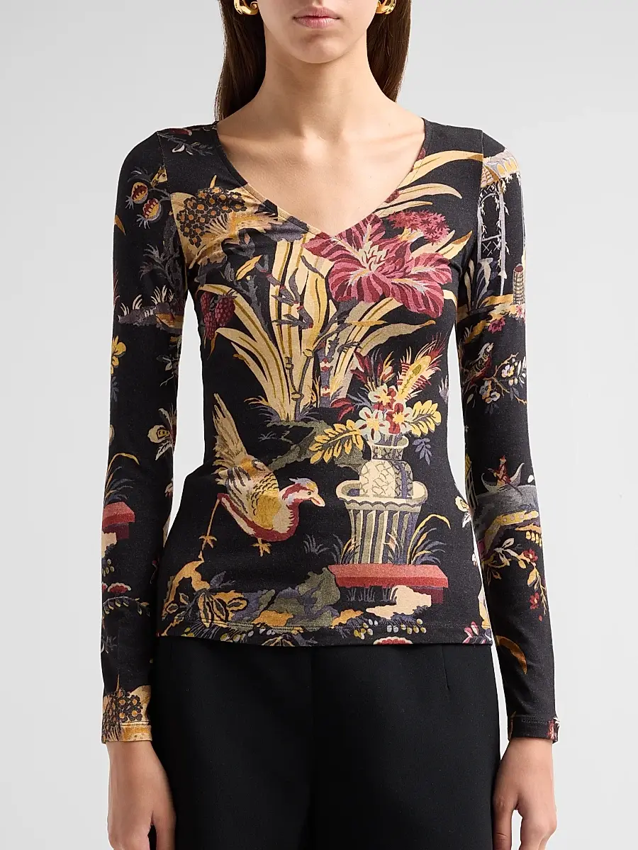 Etro Women's Printed V-Neck Long-Sleeve Top | Thumbnail 5 Etro Women's Printed V-Neck Long-Sleeve Top | Thumbnail 5