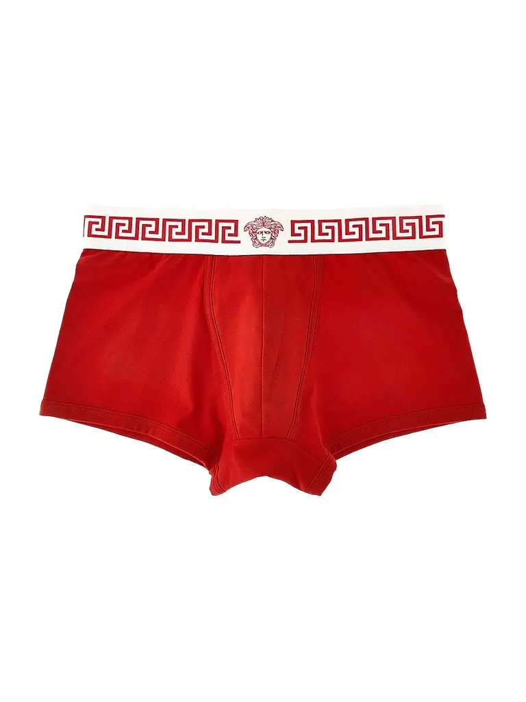 Versace Men's Medusa Head Greco-Trim Jersey Trunk Brief - Rosso Bianco Rosso | Image 1 Versace Men's Medusa Head Greco-Trim Jersey Trunk Brief - Rosso Bianco Rosso | Image 1