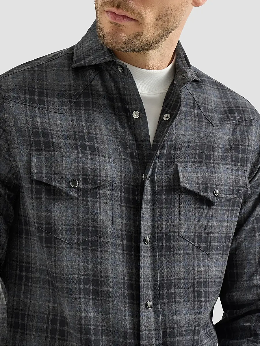 Brunello Cucinelli Men's Cotton Madras Western Shirt | Thumbnail 5