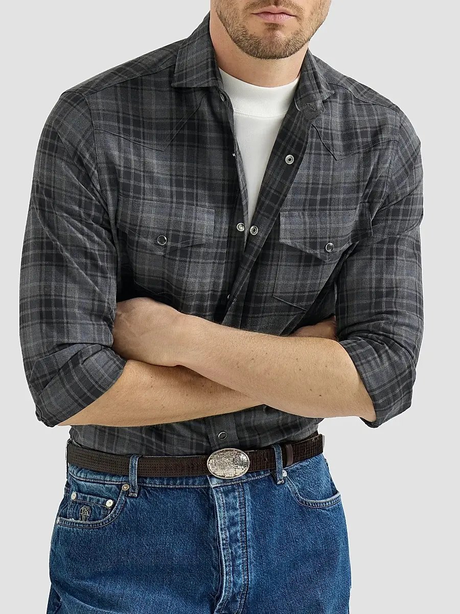 Brunello Cucinelli Men's Cotton Madras Western Shirt | Thumbnail 6
