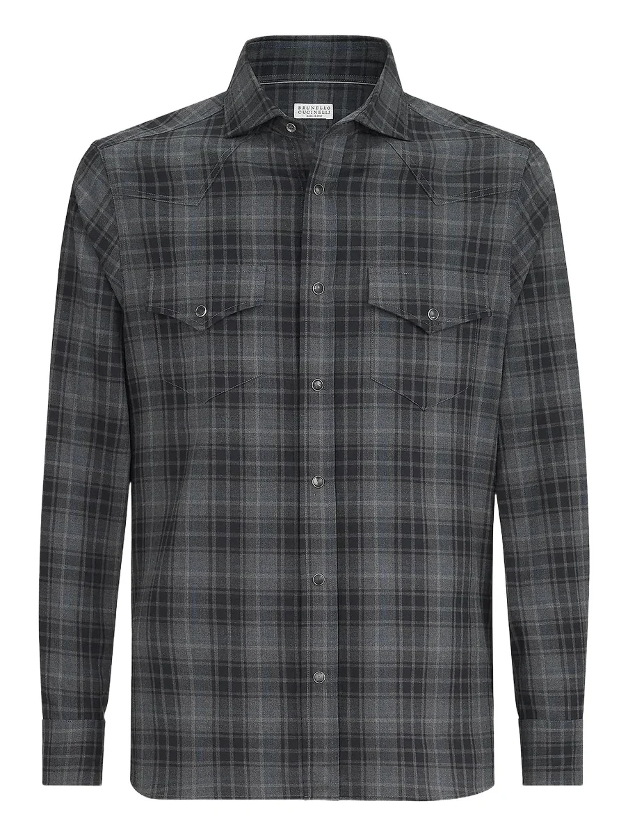 Brunello Cucinelli Men's Cotton Madras Western Shirt