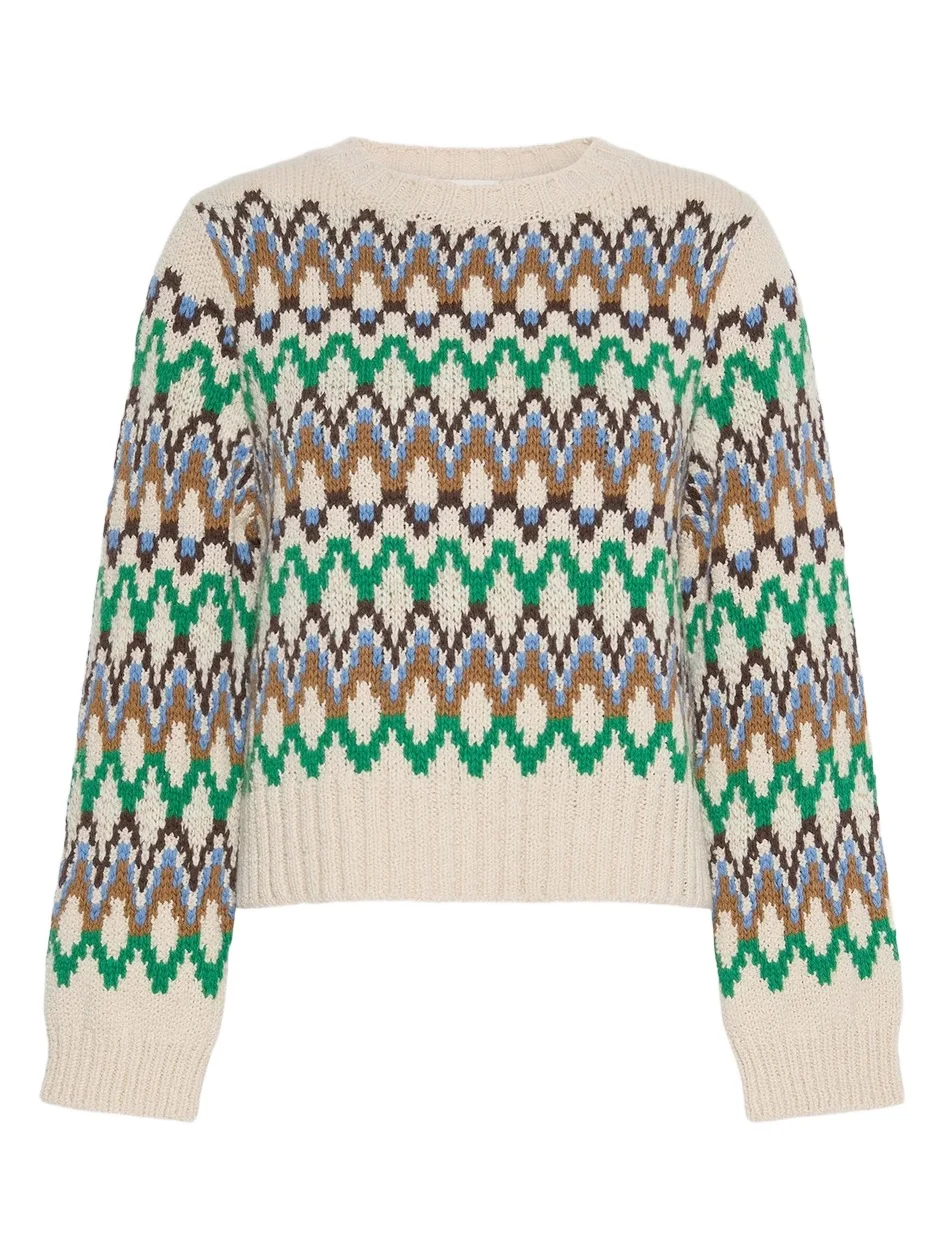 Women's Jacquard Wool and Cashmere Sweater - Green