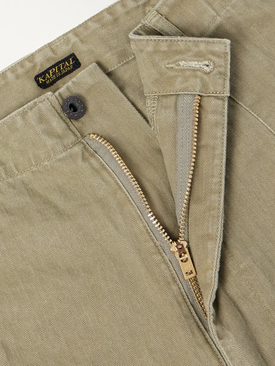 KAPITAL Wide-Leg Printed Herringbone Cotton Shorts - Men | Thumbnail 6