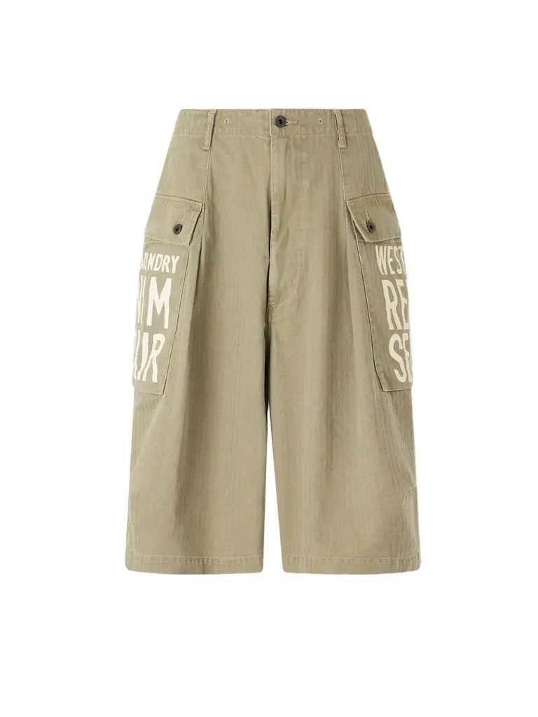 KAPITAL Wide-Leg Printed Herringbone Cotton Shorts - Men | Image 1 KAPITAL Wide-Leg Printed Herringbone Cotton Shorts - Men | Image 1