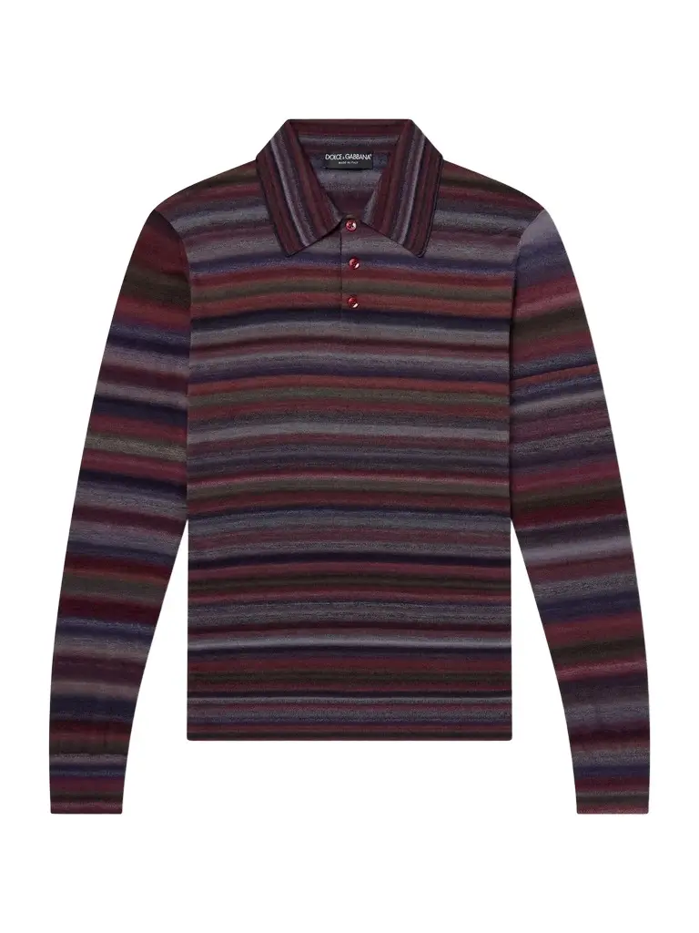 Dolce & Gabbana Striped Wool Polo Shirt - Men | Image 1 Dolce & Gabbana Striped Wool Polo Shirt - Men | Image 1