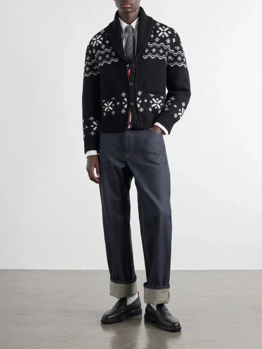 Thom Browne Shawl-Collar Jacquard-Knitted Cashmere Cardigan - Men | Thumbnail 2 Thom Browne Shawl-Collar Jacquard-Knitted Cashmere Cardigan - Men | Thumbnail 2