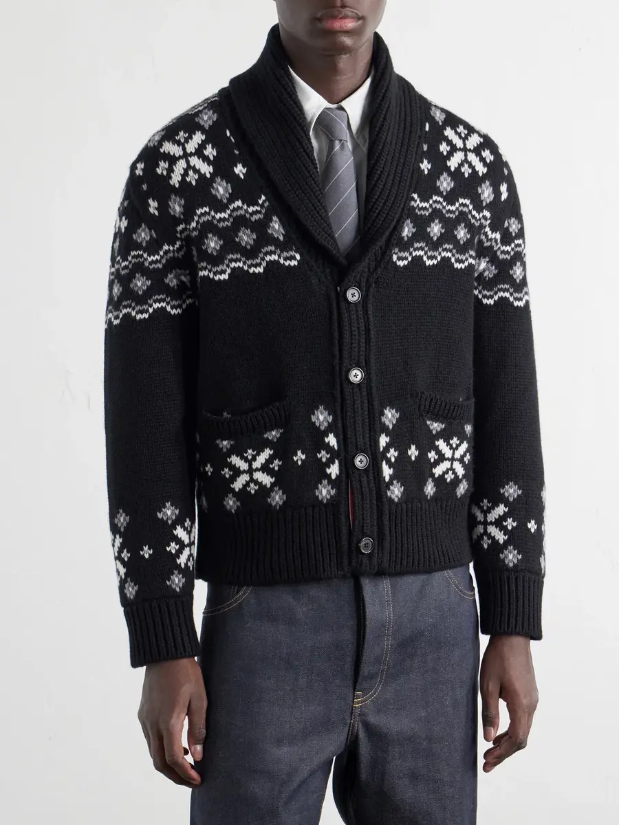 Thom Browne Shawl-Collar Jacquard-Knitted Cashmere Cardigan - Men | Thumbnail 3 Thom Browne Shawl-Collar Jacquard-Knitted Cashmere Cardigan - Men | Thumbnail 3