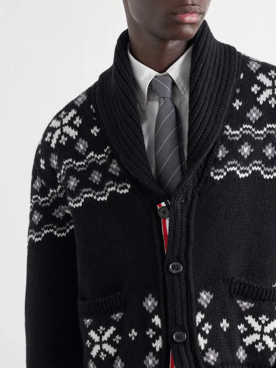 Thom Browne Shawl-Collar Jacquard-Knitted Cashmere Cardigan - Men | Thumbnail 5 Thom Browne Shawl-Collar Jacquard-Knitted Cashmere Cardigan - Men | Thumbnail 5