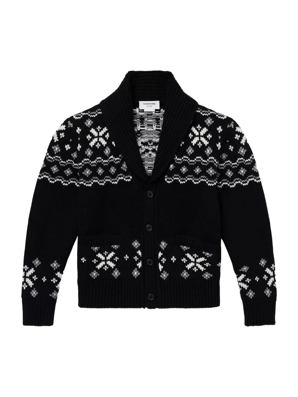 Thom Browne Shawl-Collar Jacquard-Knitted Cashmere Cardigan - Men