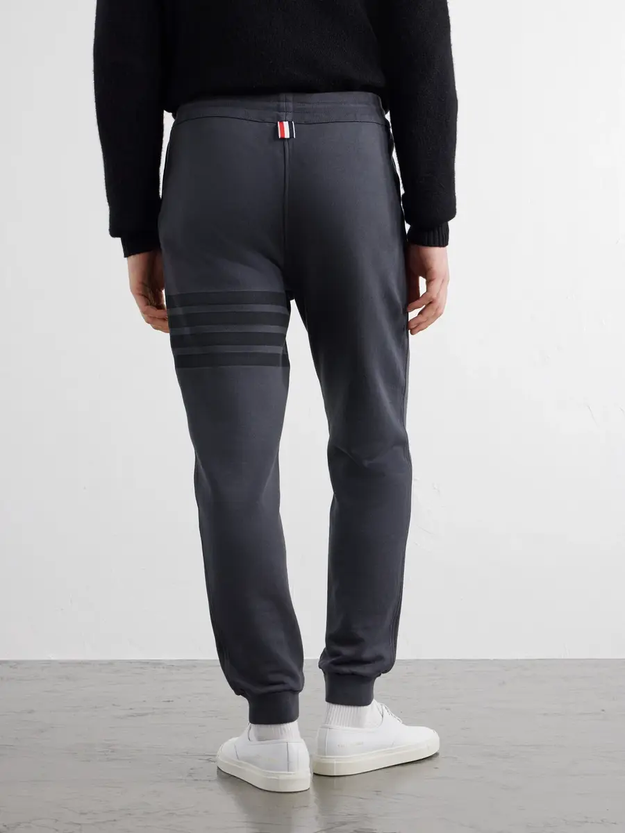 Thom Browne Tapered 4-Bar Detailed Cotton-Jersey Drawstring Sweatpants - Men | Thumbnail 4