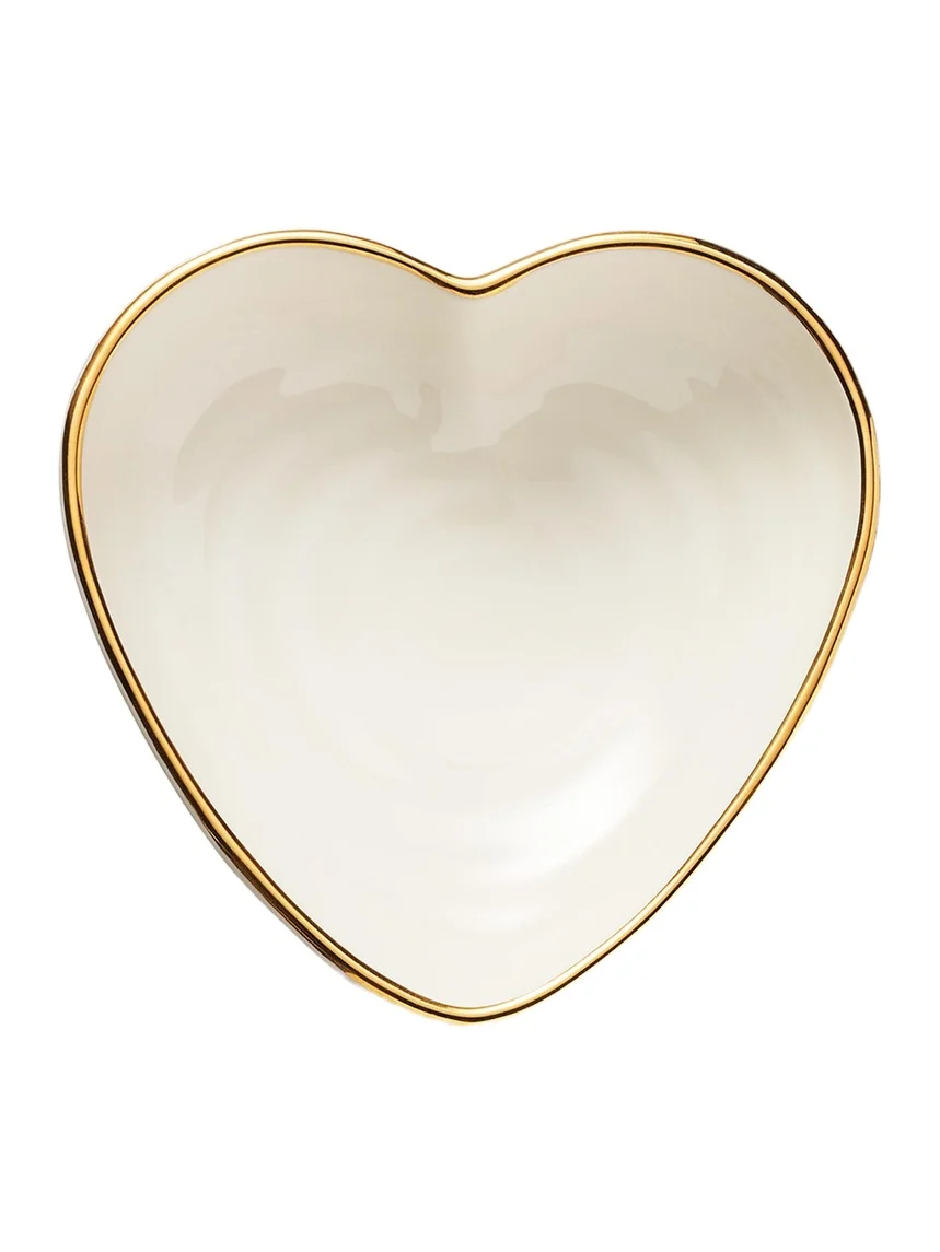 AERIN Ribbed 24K-Gold Rim Heart Dish