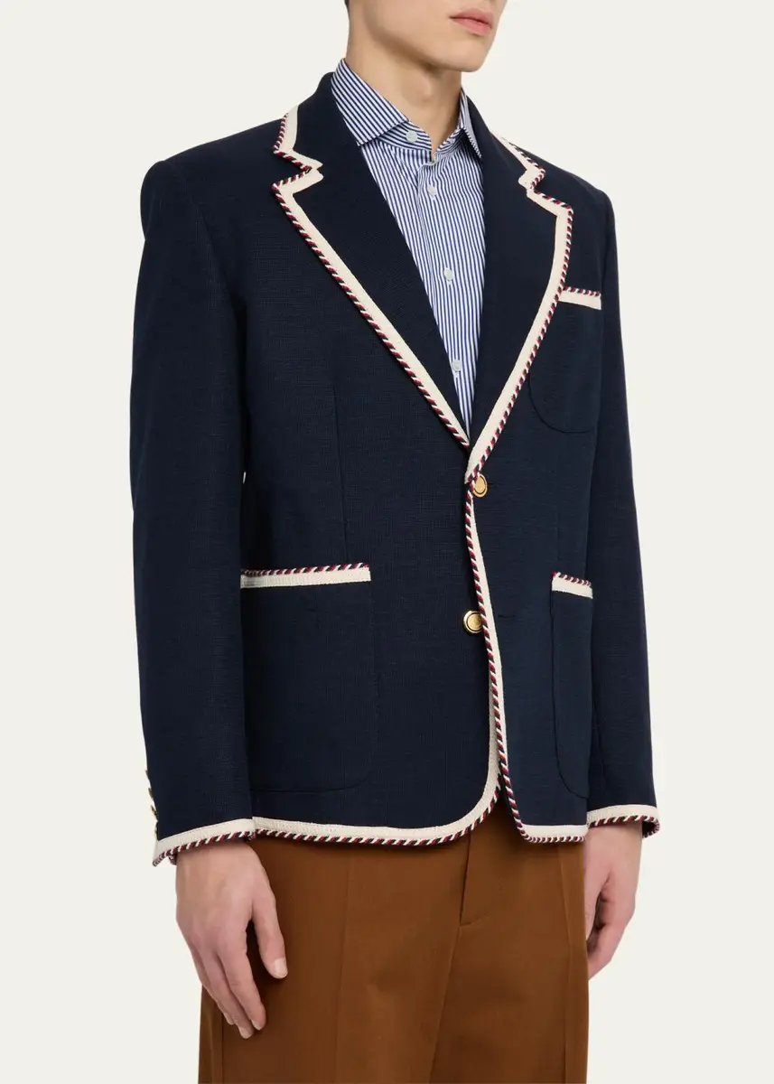 Valentino Garavani Men's VLogo Contrast-Trim Blazer | Thumbnail 4