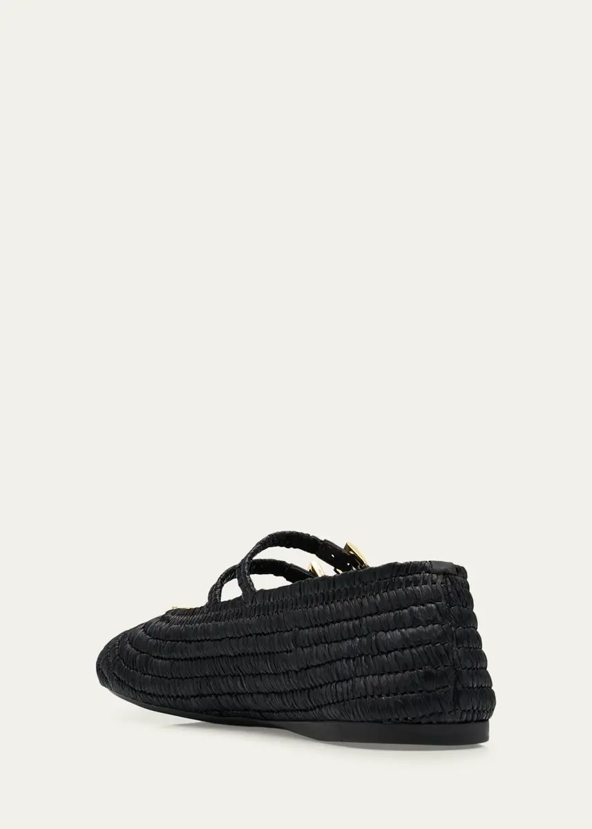 Prada Stuoia Raffia Dual Mary Jane Ballerina Flats | Thumbnail 4 Prada Stuoia Raffia Dual Mary Jane Ballerina Flats | Thumbnail 4