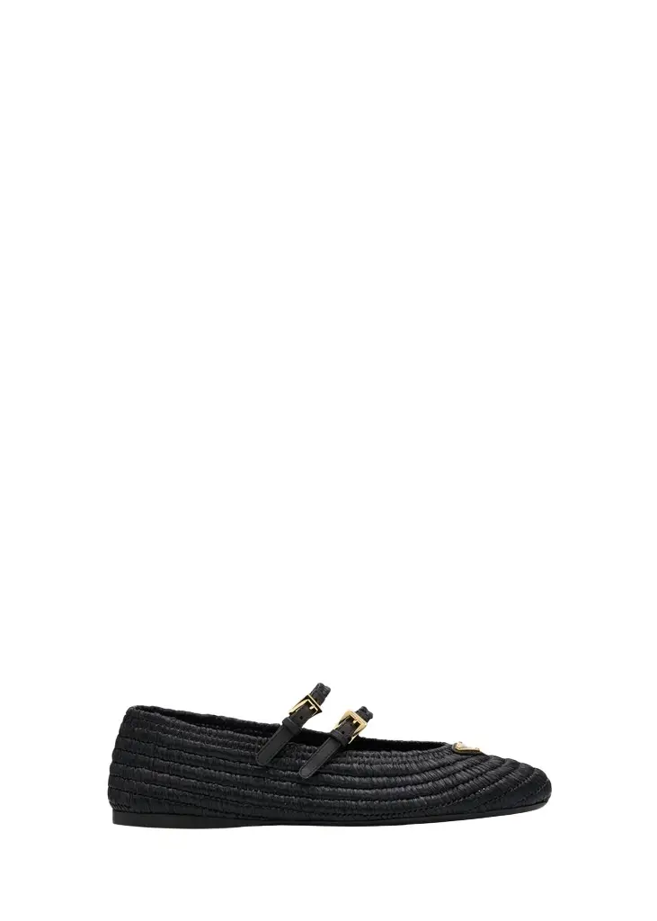 Prada Stuoia Raffia Dual Mary Jane Ballerina Flats | Image 1 Prada Stuoia Raffia Dual Mary Jane Ballerina Flats | Image 1