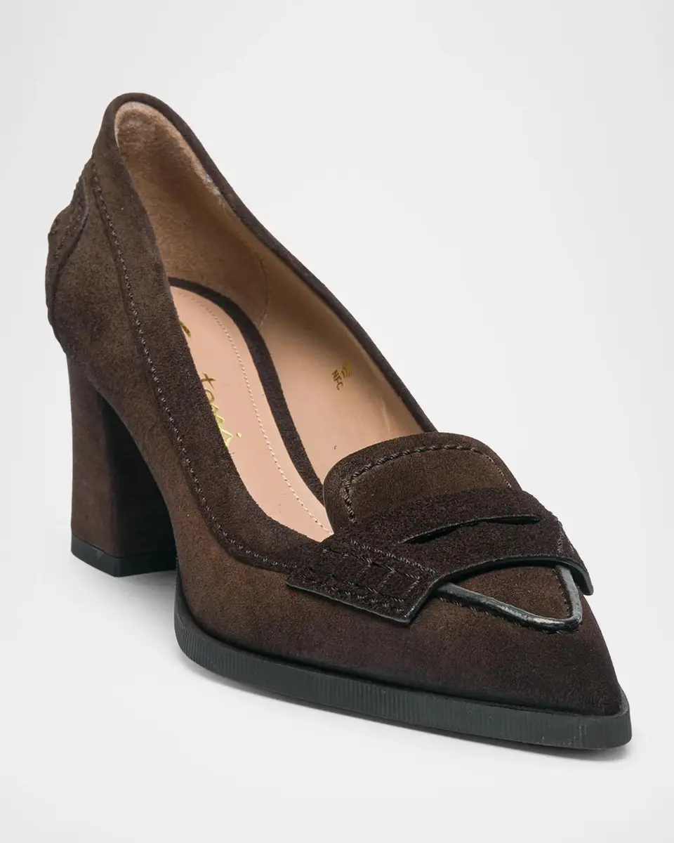 Santoni 65mm Florinda Suede Penny Loafer Pumps | Thumbnail 2