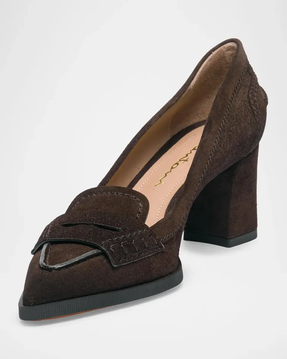 Santoni 65mm Florinda Suede Penny Loafer Pumps | Thumbnail 3