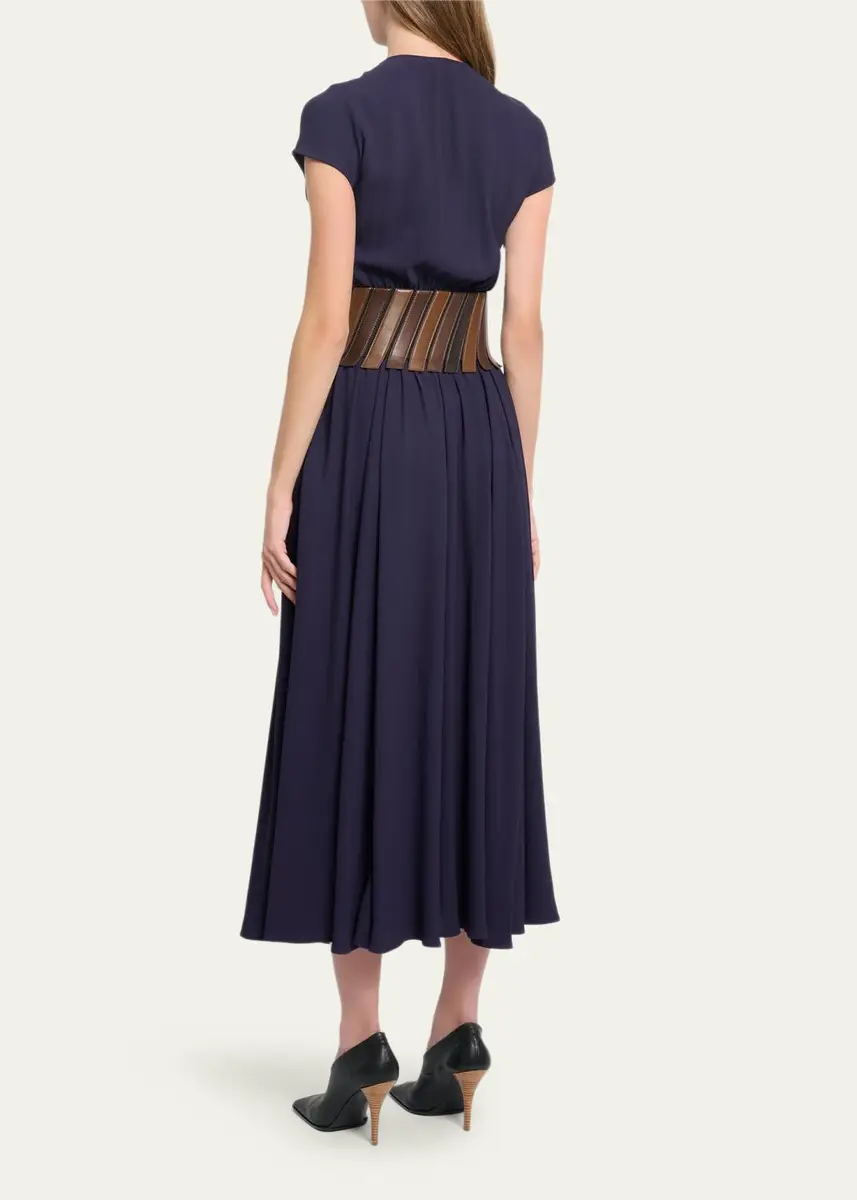 Alaïa Leather Belted Cap-Sleeve Midi Dress | Thumbnail 3 Alaïa Leather Belted Cap-Sleeve Midi Dress | Thumbnail 3