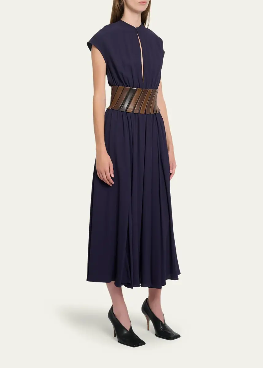 Alaïa Leather Belted Cap-Sleeve Midi Dress | Thumbnail 4 Alaïa Leather Belted Cap-Sleeve Midi Dress | Thumbnail 4