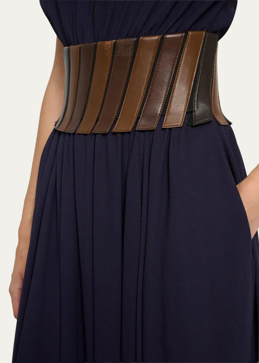 Alaïa Leather Belted Cap-Sleeve Midi Dress | Thumbnail 5 Alaïa Leather Belted Cap-Sleeve Midi Dress | Thumbnail 5