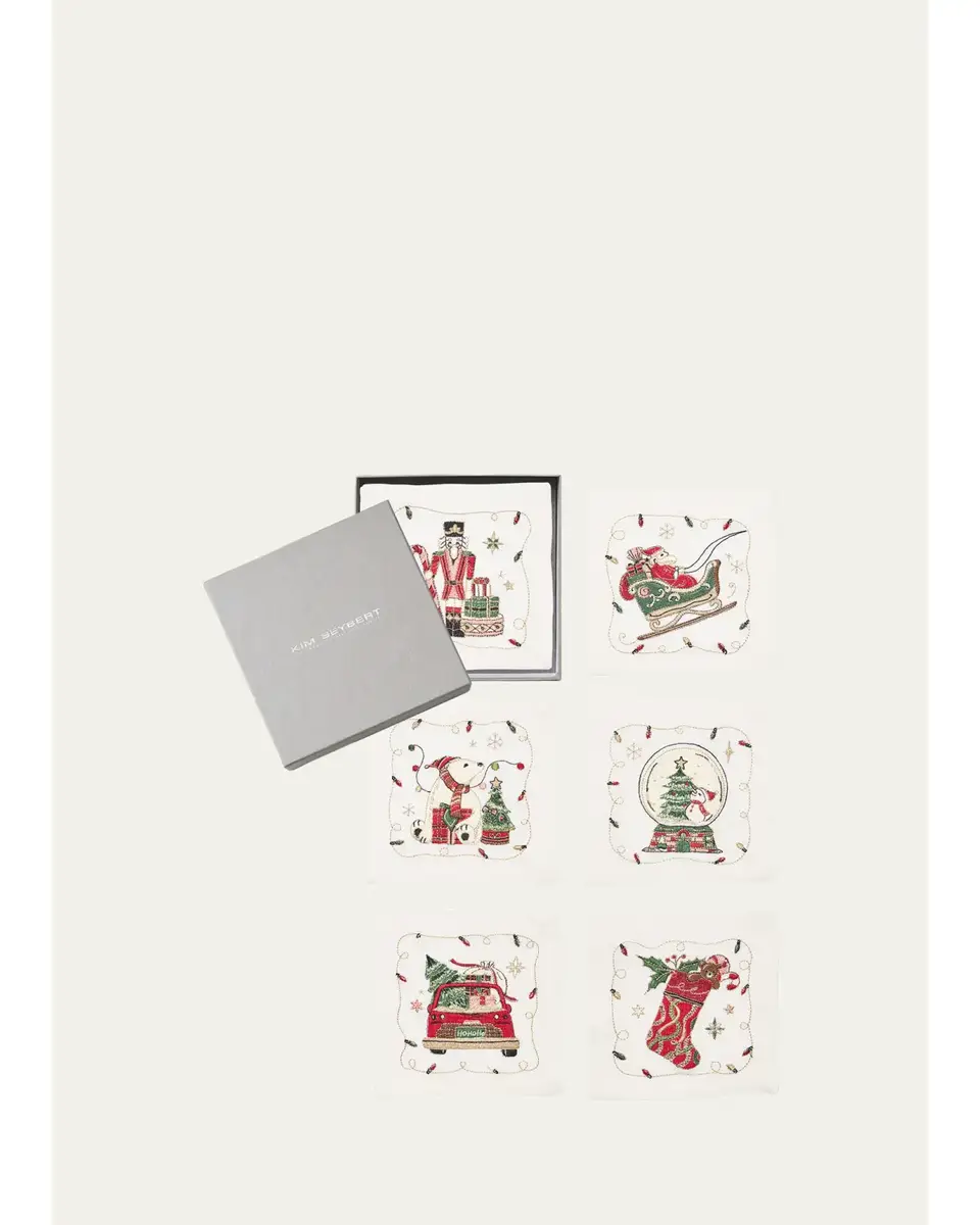 Kim Seybert Holly Jolly Embroidered Cocktail Napkins, Set of 6
