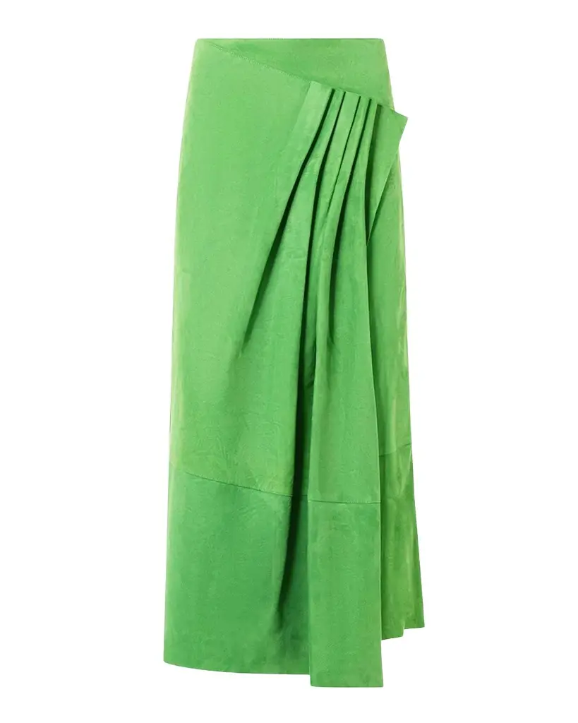 Akris Pleat Gathered Suede Midi Skirt