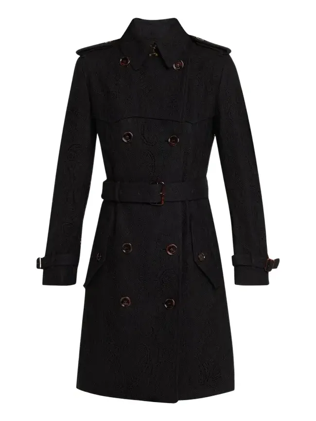 Foxfield Lace Double-Breasted Short Trench Jacket