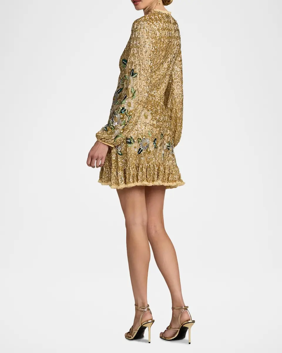 Mac Duggal Long-Sleeve Sequin Flutter Mini Dress | Thumbnail 3 Mac Duggal Long-Sleeve Sequin Flutter Mini Dress | Thumbnail 3