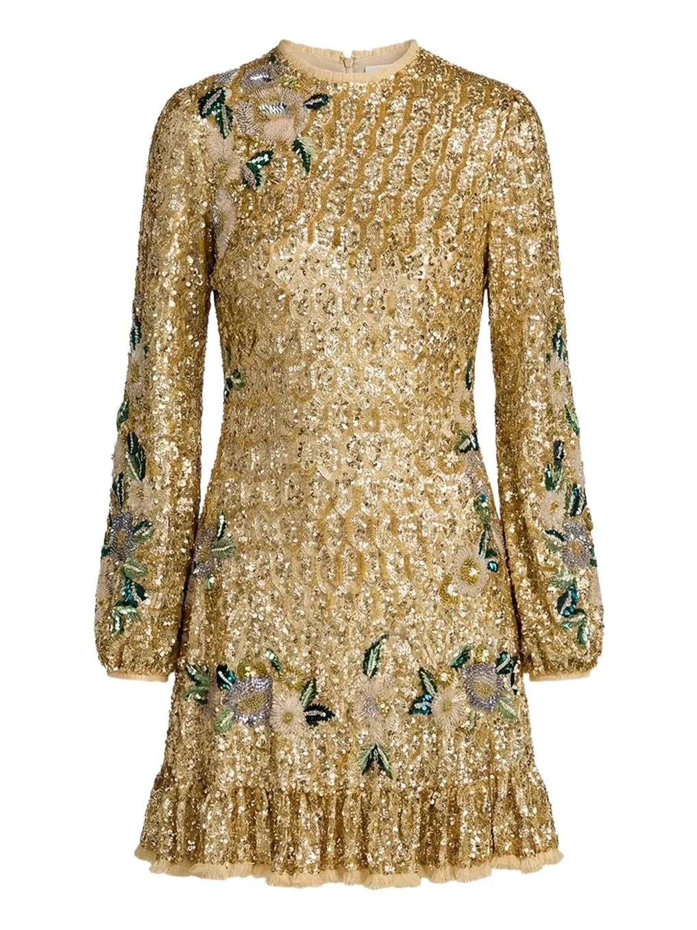 Mac Duggal Long-Sleeve Sequin Flutter Mini Dress
