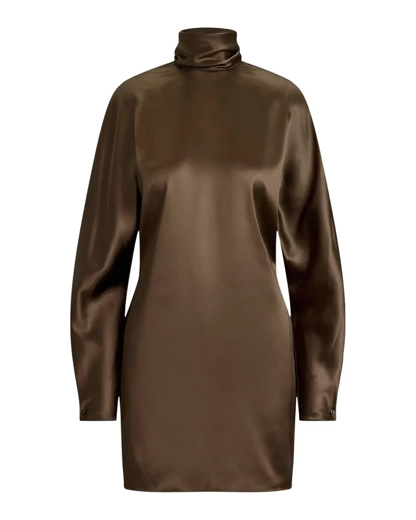 Ralph Lauren Collection Turtleneck Long-Sleeve Luxury Satin Mini Dress | Image 1 Ralph Lauren Collection Turtleneck Long-Sleeve Luxury Satin Mini Dress | Image 1