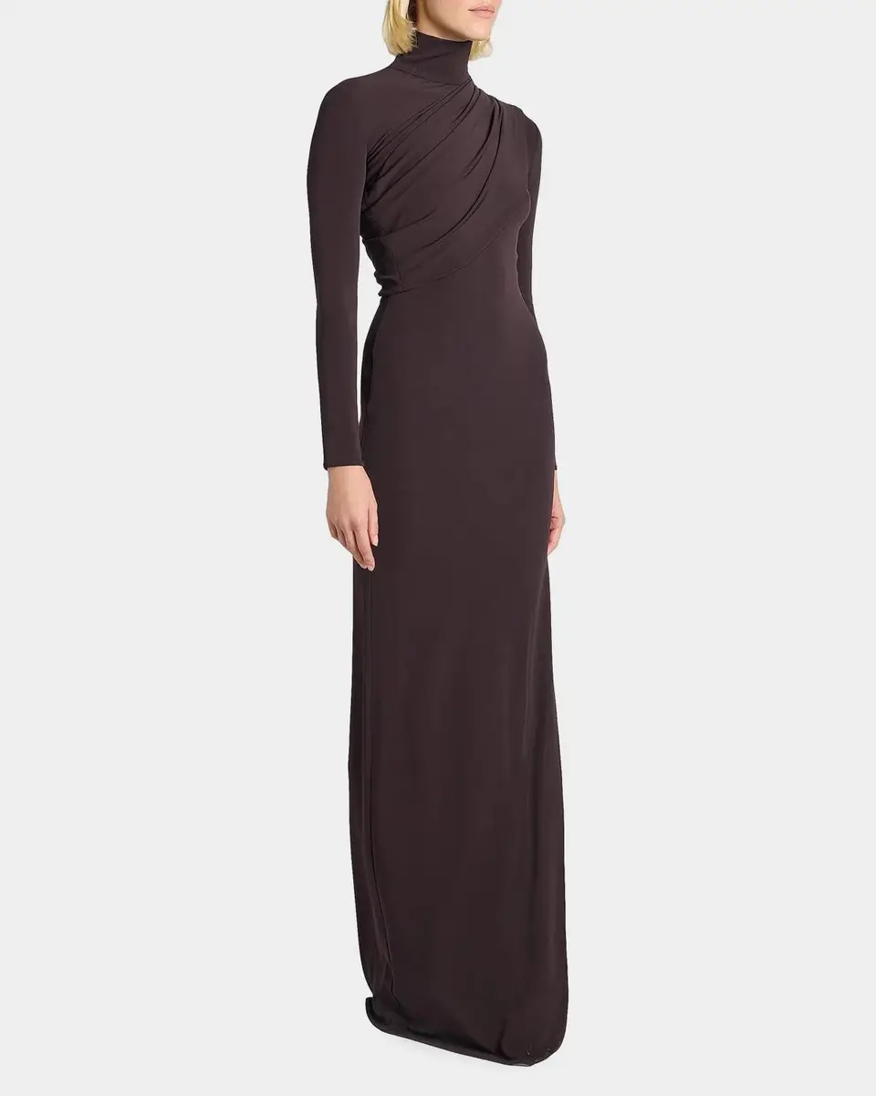 Courrèges Turtleneck Twisted Jersey Long-Sleeve Gown | Thumbnail 2